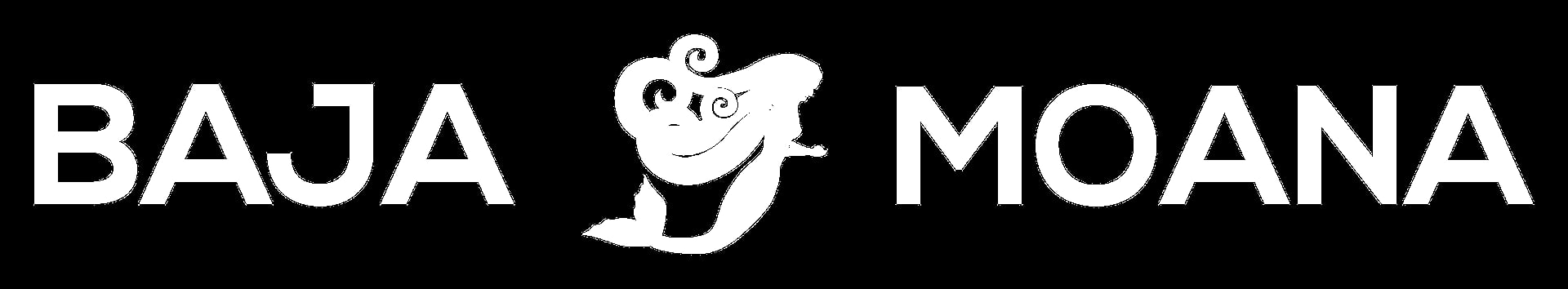 Baja Moana logo with white text and sailfish icon on black background
